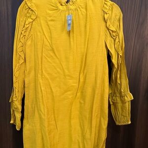 Ann Taylor Mustard Ruffle Neck Blouse